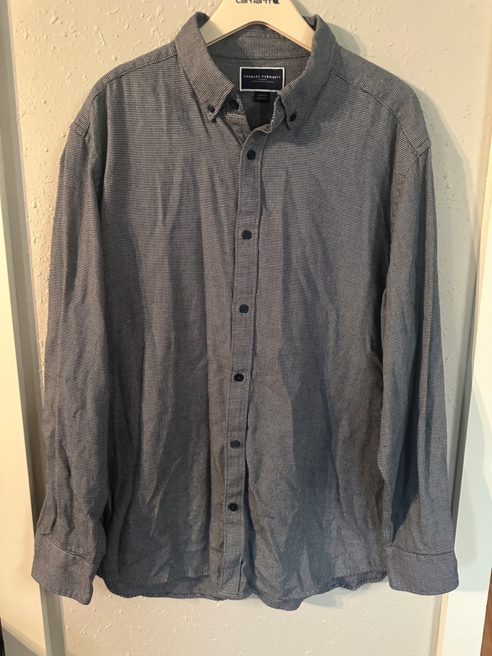 Charles Tyrwhitt Men's Button-Down Shirt - Blue Gray Herringbone